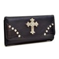 Gold Rush Gold Rush WC99-BK Western Rhinestone Cross Accent Wallet - Black WC99-BK